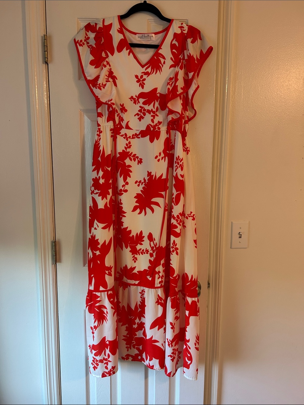 Mod Boutique by ModCloth Maxi Dress with Bold Red Floral Print Size Medium